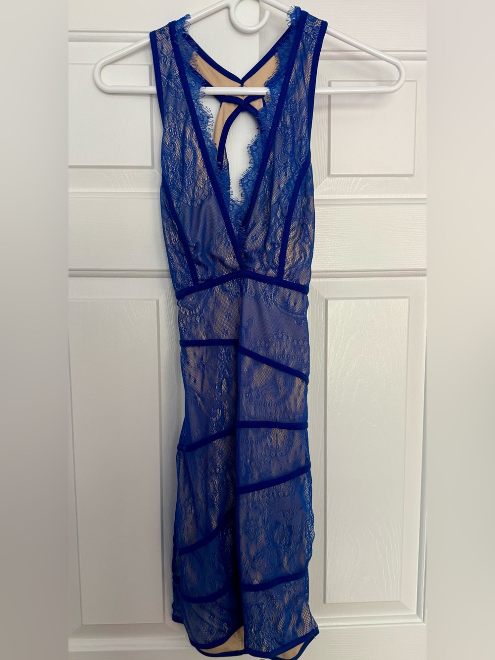 Arden B Sheer Lace Deep V Chemise in Royal Blue